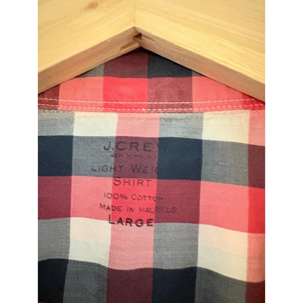 J.Crew Mens Lightweight Cotton Gingham Button‎ Down Shirt Red Navy Large